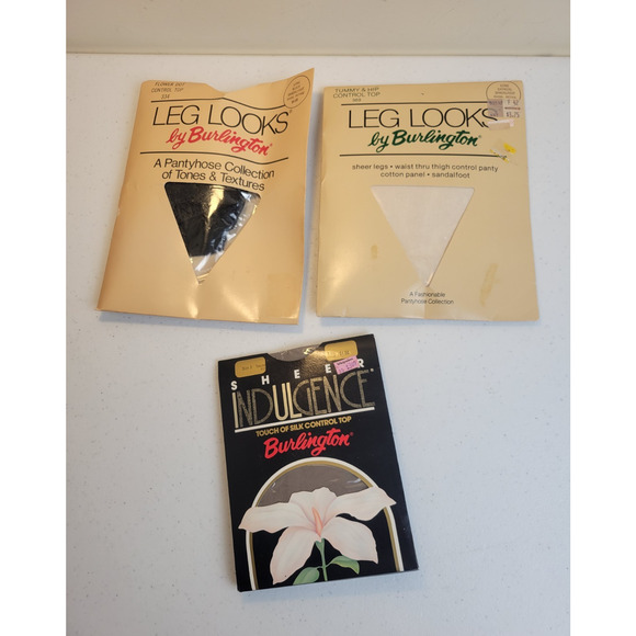 Lot of 3 Unused Vintage Burlington Black Taupe Hosiery Sandalfoot Pantyhose Long - Picture 1 of 10